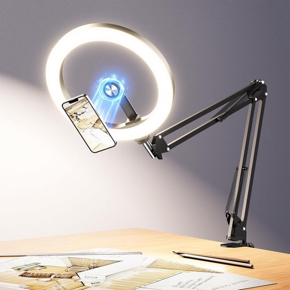 Magnetic Ring Light Overhead Camera Phone Mount For Desk  10" Selfie With Magsafe-compatible Holder Video Recording Zoom Meeting Live Streaming