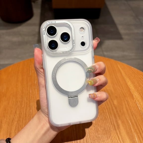 Magnetic Ring Stand Case Compatible with MagSafe For iPhone 17 Pro, Frosted Clear Back Shockproof Cover with Ring Holder Metal Kickstand, Slim Anti-Scratch Phone Case, Clear