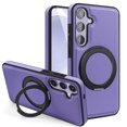 thumbnail image 1 of Magnetic Ring Stand Case for Samsung Galaxy S24, with 360°Rotatable Ring Holder, Compatible with Mag-Safe, Business PU Leather Slim Shockproof Cover for Samsung Galaxy S24, Purple, 1 of 9