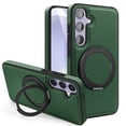 thumbnail image 1 of Magnetic Ring Stand Case for Samsung Galaxy S25 Plus, with 360°Rotatable Ring Holder, Compatible with Mag-Safe, Business PU Leather Slim Shockproof Cover for Samsung Galaxy S25 Plus, Darkgreen, 1 of 9