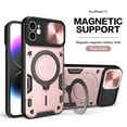 thumbnail image 1 of Magnetic Ring Stand Case for iPhone 12 Case with Camera Lens Sliding Cover, Compatible with Car Mount Holder, Hybrid Rugged Military Grade Shockproof Lens Protection Case, Pink, 1 of 11
