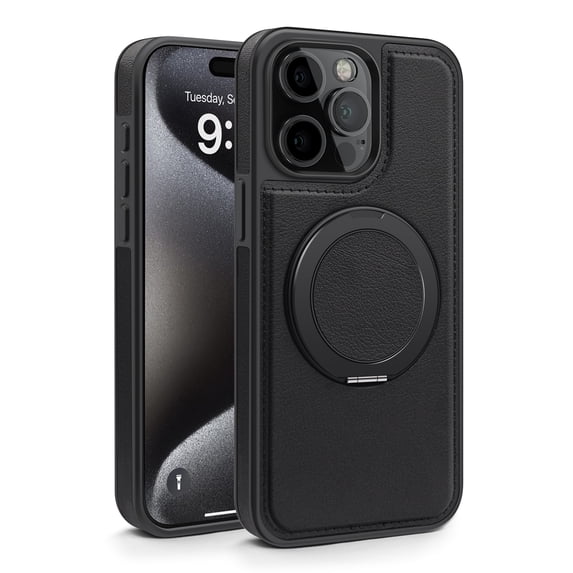 Magnetic Ring Stand Case for iPhone 12 Pro Max, with 360°Rotatable Ring Holder, Compatible with MagSafe Chagring, Business PU Leather Slim Shockproof Cover for iPhone 12 Pro Max, Black