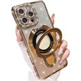 thumbnail image 1 of Magnetic Ring Stand Glitter Case for iPhone 16 Pro Max, (Compatible with Magsafe) Women Girly Luxury Bling Diamond Rhinestones Cover with Camera Lens Protector for iPhone 16 Pro Max (Gold), 1 of 12