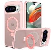 Magnetic Ring Stand for Google Pixel 10 / 10 Pro / 9 / 9 Pro Case, Military Drop Protection, Compatible with MagSafe, Luxury Anti-Scratch Matte Translucent Shockproof Case, Pink