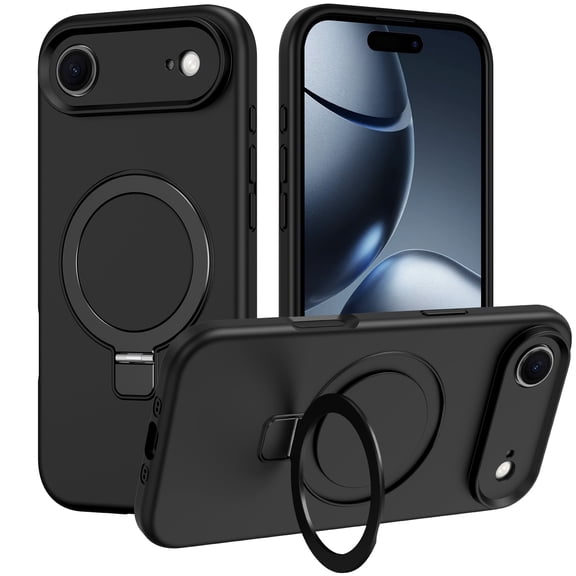Magnetic Ring Stand Phone Case for iPhone 17/17 Air/17 Pro/17 Pro Max, Liquid Silicone Full Wrap Shockproof Cover, Foldable Stand, Full Lens Protection, Skin-Friendly Texture