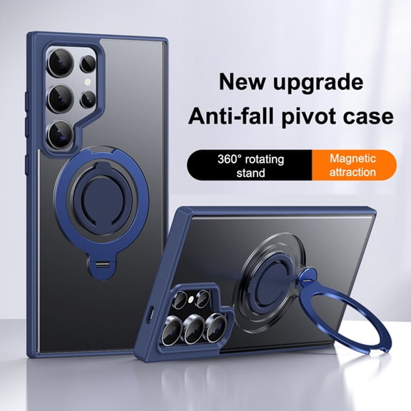 Magnetic Ring Stand for Samsung Galaxy S23 Case, Silicone Finger Ring Grip Stand Holder, Military Grade Drop Tested, Compatible with MagSafe, Built in Kickstand, Soft Edge Anti-Fingerprint, Blue