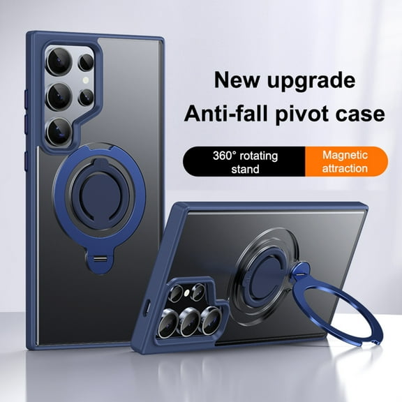 Magnetic Ring Stand for Samsung Galaxy S25 Ultra Case, Silicone Finger Ring Grip Stand Holder, Military Grade Drop Tested, Compatible with MagSafe, Built in Kickstand, Soft Edge Anti-Fingerprint, Blue