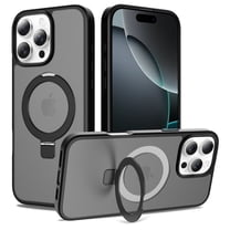 Magnetic Ring Stand for iPhone 12 Pro / 12 Case, Military Drop Protection, Compatible with MagSafe, Luxury Anti-Scratch Matte Translucent Shockproof Case for iPhone 12 Pro / 12, Black