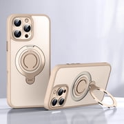 Magnetic Ring Stand for iPhone 15 Case, Silicone Finger Ring Grip Stand Holder, Military Grade Drop Tested, Compatible with MagSafe, Built in Kickstand, Soft Edge Anti-Fingerprint, Gold