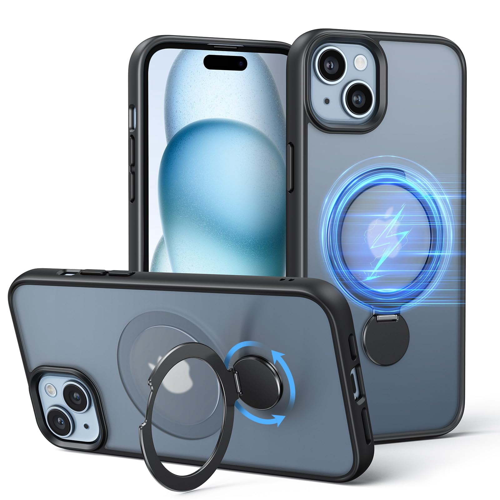 Ring Stand for iPhone 15 Plus Case, Compatible with MagSafe, MilitaryGrade Protective