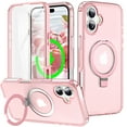 thumbnail image 1 of Magnetic Ring Stand for iPhone 16 2 In 1 Case, 360° Full Body Protection Built-in Screen Protector Hard Matte Clear Back Shockproof Bumper Cover for iPhone 16 - Pink, 1 of 6