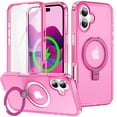thumbnail image 1 of Magnetic Ring Stand for iPhone 16 2 In 1 Case, 360° Full Body Protection Built-in Screen Protector Hard Matte Clear Back Shockproof Bumper Cover for iPhone 16 - Rose, 1 of 6