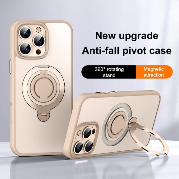 Magnetic Ring Stand for iPhone 16 Case, Silicone Finger Ring Grip Stand Holder, Military Grade Drop Tested, Compatible with MagSafe, Built in Kickstand, Soft Edge Anti-Fingerprint, Gold