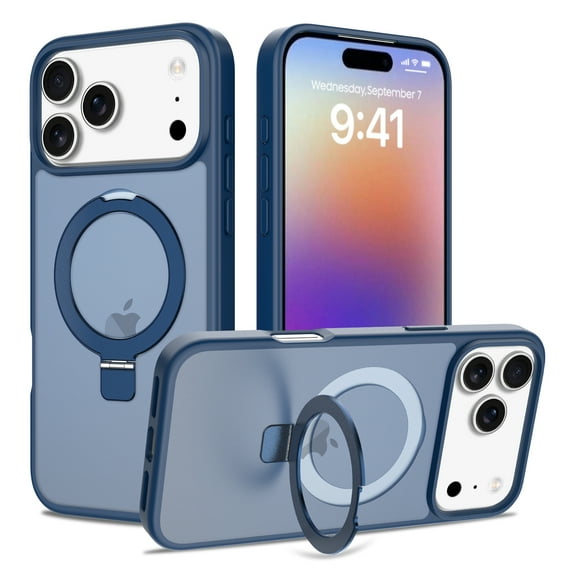 Magnetic Ring Stand for iPhone 17 Pro Max Case, Military Drop Protection, Compatible with MagSafe, Luxury Anti-Scratch Matte Translucent Shockproof Case for iPhone 17 Pro Max Phone Case,Blue