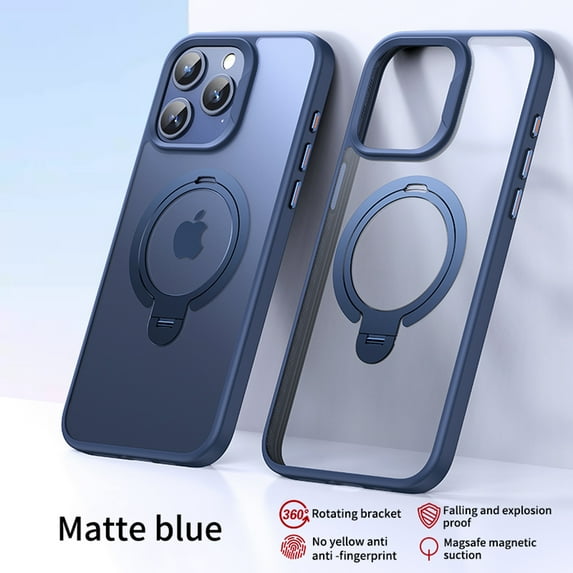 Magnetic Ring for iPhone 15 Case with Kickstand, Double Ring Cover MagSafe Compatible, Shockproof Military Grade Drop Protection Slim Transparent Matte Cover for iPhone 15, Blue