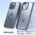thumbnail image 1 of Magnetic Ring for iPhone 15 Pro Max Case with Kickstand, Double Ring Cover MagSafe Compatible, Shockproof Military Grade Drop Protection Slim Transparent Matte Cover for iPhone 15 Pro Max, Gray, 1 of 6
