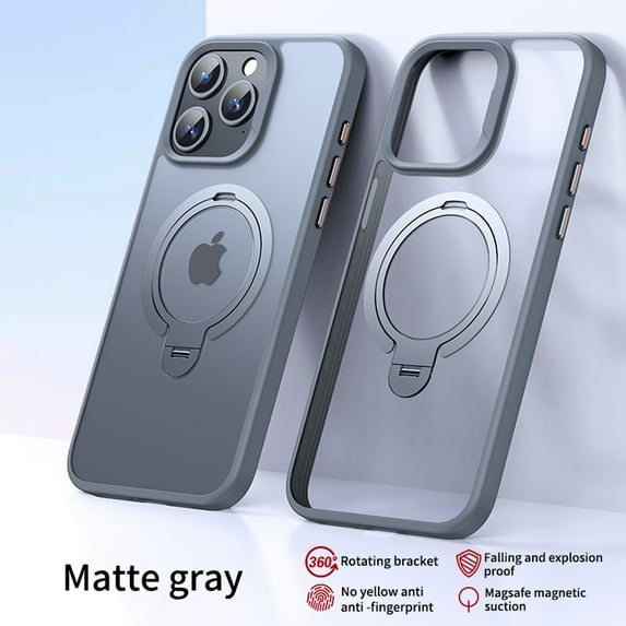 Magnetic Ring for iPhone 15 Pro Max Case with Kickstand, Double Ring Cover MagSafe Compatible, Shockproof Military Grade Drop Protection Slim Transparent Matte Cover for iPhone 15 Pro Max, Gray