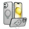 thumbnail image 1 of Magnetic Ring for iPhone 16 Case with Kickstand, Double Ring Cover MagSafe Compatible, Shockproof Military Grade Drop Protection Slim Transparent Matte Cover for iPhone 16, Gray, 1 of 6