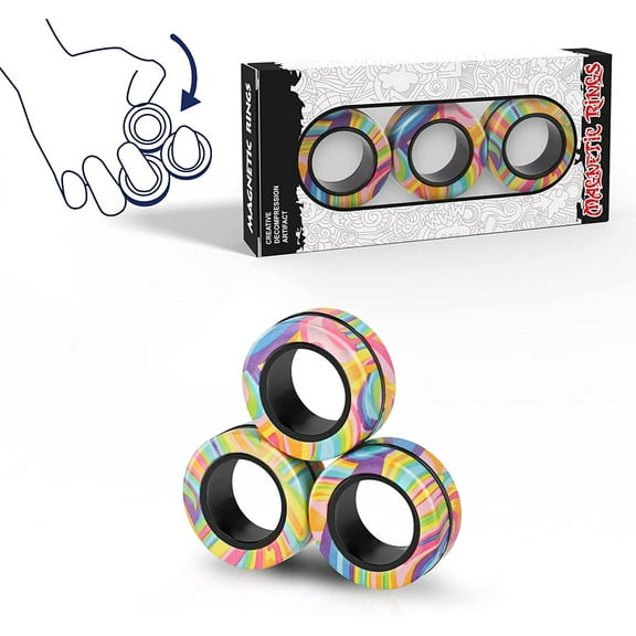 Magnetic Rings Fidget Toy Set, Idea ADHD Fidget Toys, Adult Fidget Magnets Spinner Rings for Anxiety Relief Therapy, Fidget Pack Great Gift for Adults Teens Kids (3PCS)