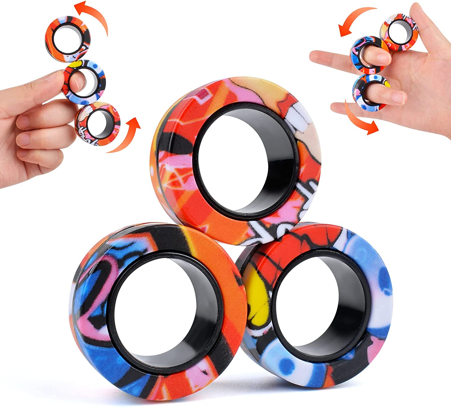 Rings Fidget Toy Set,Newest Colorful Finger Rings Toy,Stress Relief Spinner