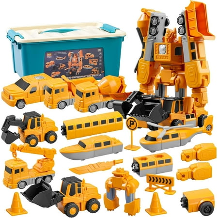 Magnetic Robocar Set, Transform Engineering Car Set, 10-in-1 Assembled Transforming Robot & Vehicle Toys for Ages 3-8, STEM Educational Building Kit
