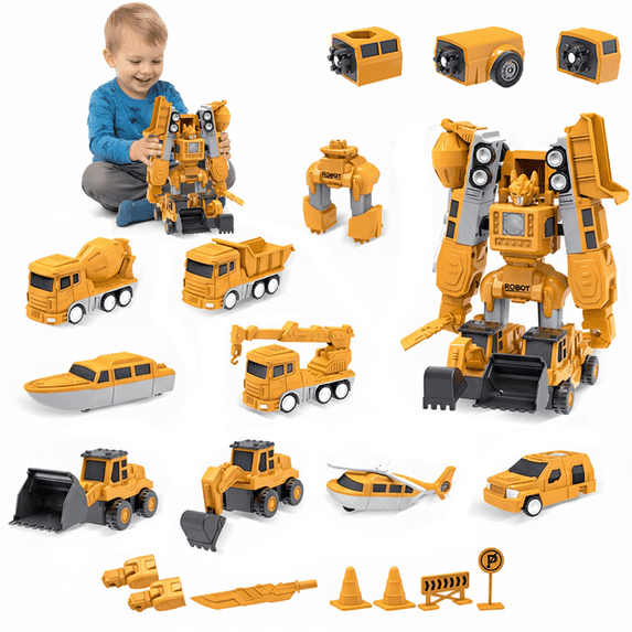 Magnetic Robot Building Toys Funtogether Toys 7-in-1 Construction Vehicles, STEM Take Apart Trucks for Kids, Combine into Giant Action Figure