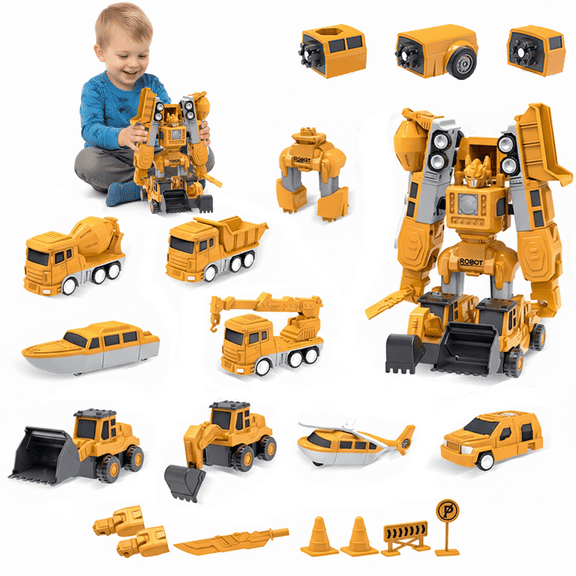 Magnetic Robot Building Toys Funtogether Toys 7-in-1 Construction Vehicles, STEM Take Apart Trucks for Kids, Combine into Giant Action Figure