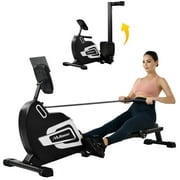 Magnetic Rowing Machine Folding Rower with 14 Level Resistance Adjustable, LCD Monitor and Tablet Holder, Exercise Fitness Equipment for Home Gym Cardio Workout, Black+Silver