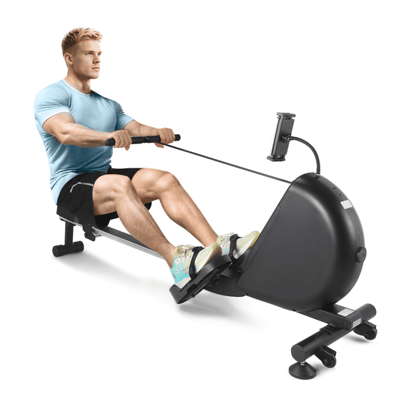 Magnetic Rowing Machines for Home, 16 Levels Quiet Resistance Foldable Rower with App Tracking, 350 Lbs Weight Capacity & Self-Powered Cardio Workout