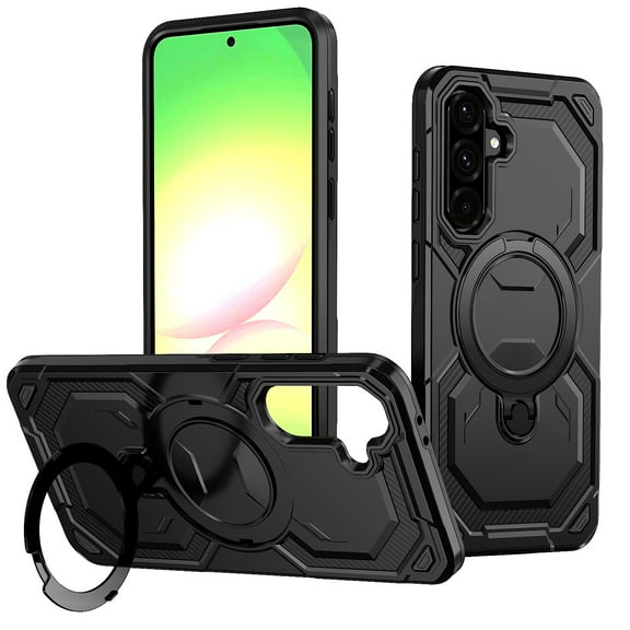 Magnetic for Samsung Galaxy A35 Case with Kickstand, [Compatible with MagSafe] [Military Grade Protection] Ring Stand Heavy Duty Drop Shockproof Rugged Phone Case for A35 - Black