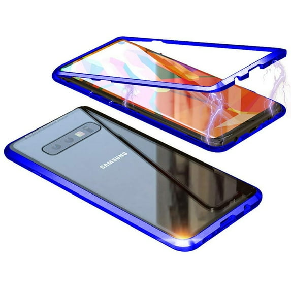 Magnetic Samsung Galaxy Note 10 Case - (Blue) Double Sided Tempered Glass Screen Protector Shockproof and Scratch Resistant Protection