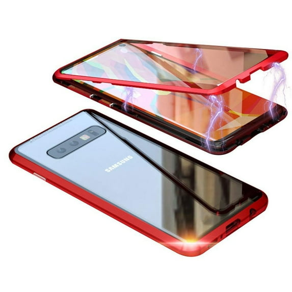 Magnetic Samsung Galaxy Note 10 Case - (Red) Double Sided Tempered Glass Screen Protector Shockproof and Scratch Resistant Protection