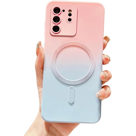 Magnetic for Samsung Galaxy S20 Ultra Case, Compatible with MagSafe, Camera Lens Film Protection Shockproof Gradient Silicone Cover for Galaxy S20 Ultra 6.9" (Pink Blue)