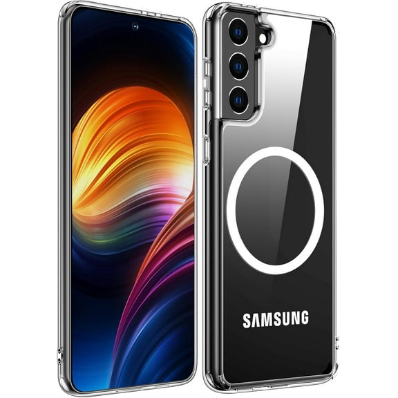 Magnetic for Samsung Galaxy S21 Case Compatible with Mag-Safe,[Anti-Yellowing] [12FT Mil-Grade Protection] with Hard Back & Soft Edge Slim Thin Shockproof Phone Case-Clear