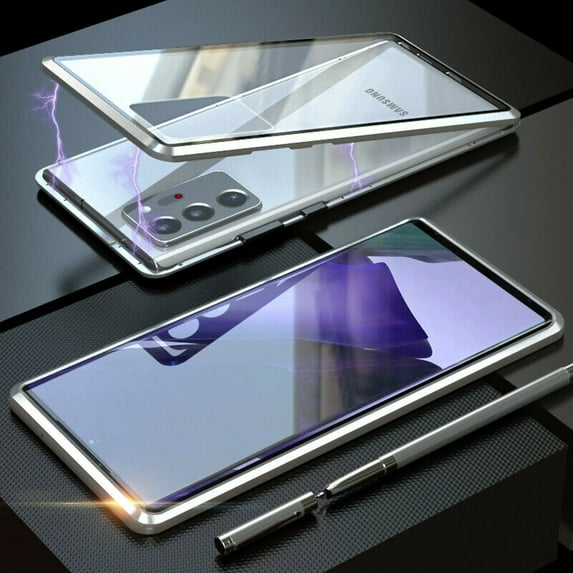 Magnetic Samsung Galaxy S21 Plus Case - (Silver) Double Sided Tempered Glass Screen Protector Shockproof and Scratch Resistant Protection