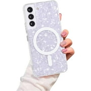 Magnetic for Samsung Galaxy S22 Case,Clear Luxury Sparkle Pearly Samsung S22 Phone Case for Girl Woman Lady,Soft Frame Hard PC Back Glitter Sparkly Bling Protective Samsung S22 Case,Purple