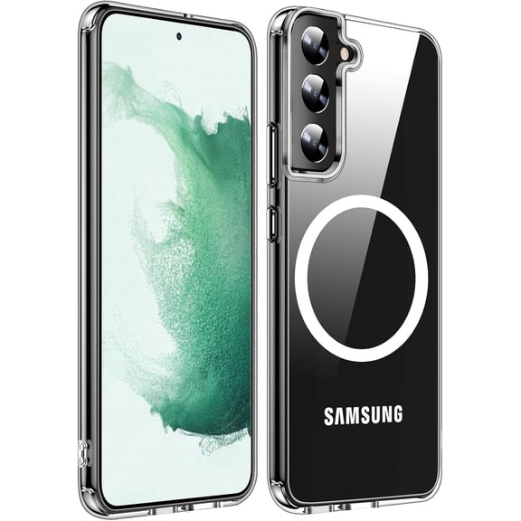 Magnetic for Samsung Galaxy S22 Case Compatible with Mag-Safe,[Anti-Yellowing] [12FT Mil-Grade Protection] with Hard Back & Soft Edge Slim Thin Shockproof Phone Case-Clear