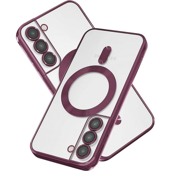 Magnetic for Samsung Galaxy S22 Case,Electroplated Clear Slim Samsung S22 Phone Case with Camera Protection,Shockproof Samsung S22 Case Compatible with MagSafe, Red Edge