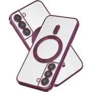 Magnetic for Samsung Galaxy S22 Case,Electroplated Clear Slim Samsung S22 Phone Case with Camera Protection,Shockproof Samsung S22 Case Compatible with MagSafe, Red Edge