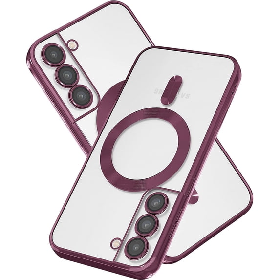 Magnetic for Samsung Galaxy S22 Case,Electroplated Clear Slim Samsung S22 Phone Case with Camera Protection,Shockproof Samsung S22 Case Compatible with MagSafe, Red Edge