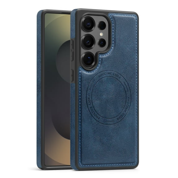 Magnetic For Samsung Galaxy S22 Phone Case,Compatible with Mag-Safe,Military Grade Drop Protection,Classic PU Leather Shockproof Ultra Slim Anti-fall Thin Fit Rugged Phone Case,Darkblue