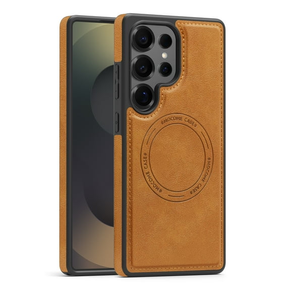 Magnetic For Samsung Galaxy S22 Plus Phone Case,Compatible with Mag-Safe,Military Grade Drop Protection,Classic PU Leather Shockproof Ultra Slim Anti-fall Thin Fit Rugged Phone Case,Brown