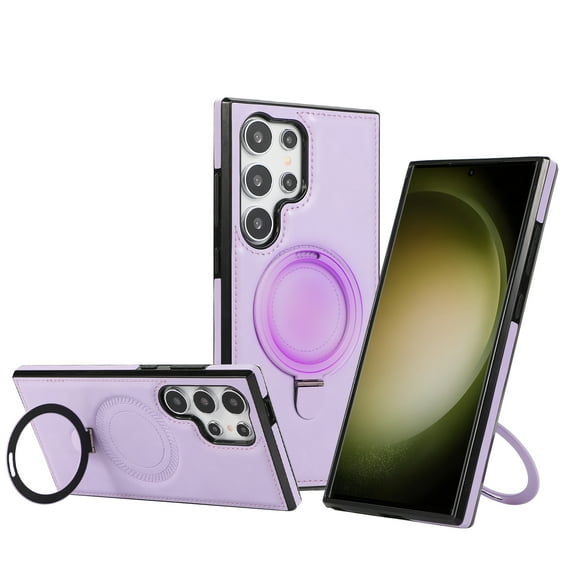 Magnetic for Samsung Galaxy S22 Ultra Vintage PU Leather Case, Business Invisible Stand [Compatible with Magsafe] Wireless Charging Ultra Slim Kickstand Phone Case Cover for S22 Ultra, Purple