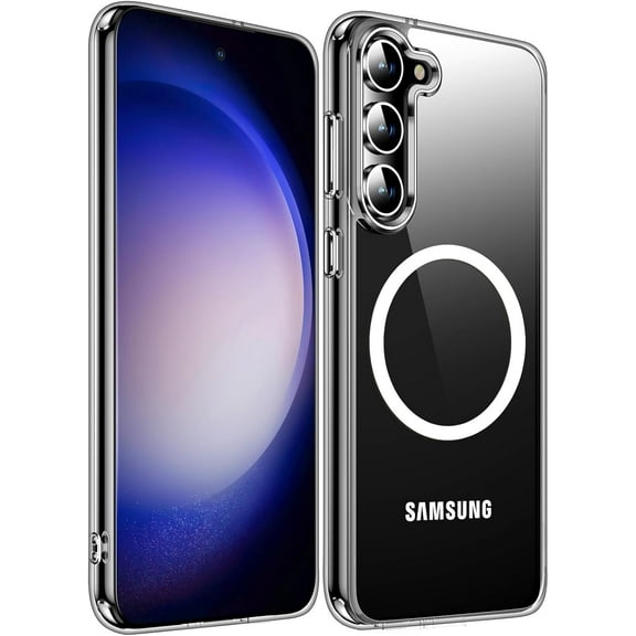 Magnetic for Samsung Galaxy S23 Case Compatible with Mag-Safe,[Anti-Yellowing] [12FT Mil-Grade Protection] with Hard Back & Soft Edge Slim Thin Shockproof Phone Case-Clear
