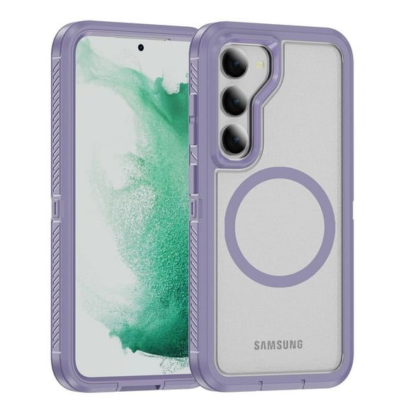 Magnetic for Samsung Galaxy S23 Case,Compatible with MagSafe,Military Grade Dropproof Translucent Matte Hard Back Soft Edge Anti-Fingerprint Protective Case for Samsung Galaxy S23,Lightpurple+Clear