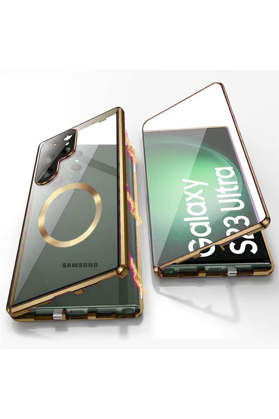 Magnetic For Samsung Galaxy S23 FE Phone Case,Built-in Screen Protector,2-in-1 Magnetic Design,Compatible with Mag-Safe,Ultra Slim Shockproof Rugged Anti-Scratch Phone Case,Gold