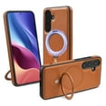 thumbnail image 1 of Magnetic for Samsung Galaxy S23 Plus Case with MagSafe Compatible & Ring Holder Stand, Luxury PU Leather Slim Shockproof Cover Support Wireless Charging Kickstand Phone Case for Galaxy S23 Plus, Brown, 1 of 6