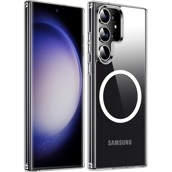 Magnetic for Samsung Galaxy S23 Ultra Case Compatible with Mag-Safe,[Anti-Yellowing] [12FT Mil-Grade Protection] with Hard Back & Soft Edge Slim Thin Shockproof Phone Case-Clear