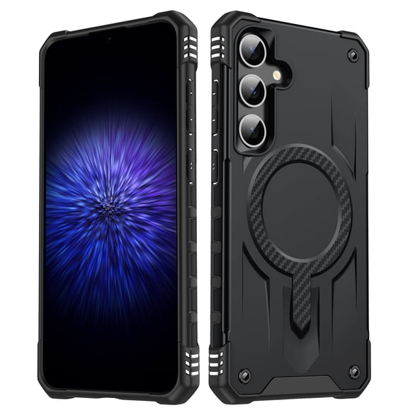 Magnetic for Samsung Galaxy S24 Case [Dual Layer Structure Protection] Magnetic Car Mount & Wireless Charging, Military Grade Drop Protection Heavy Duty Shockproof Phone Case, Black
