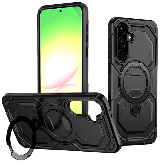 Magnetic for Samsung Galaxy S24 FE Case with Kickstand, [Compatible with MagSafe] [Military Grade Protection] Ring Stand Heavy Duty Drop Shockproof Rugged Phone Case for S24 FE - Black